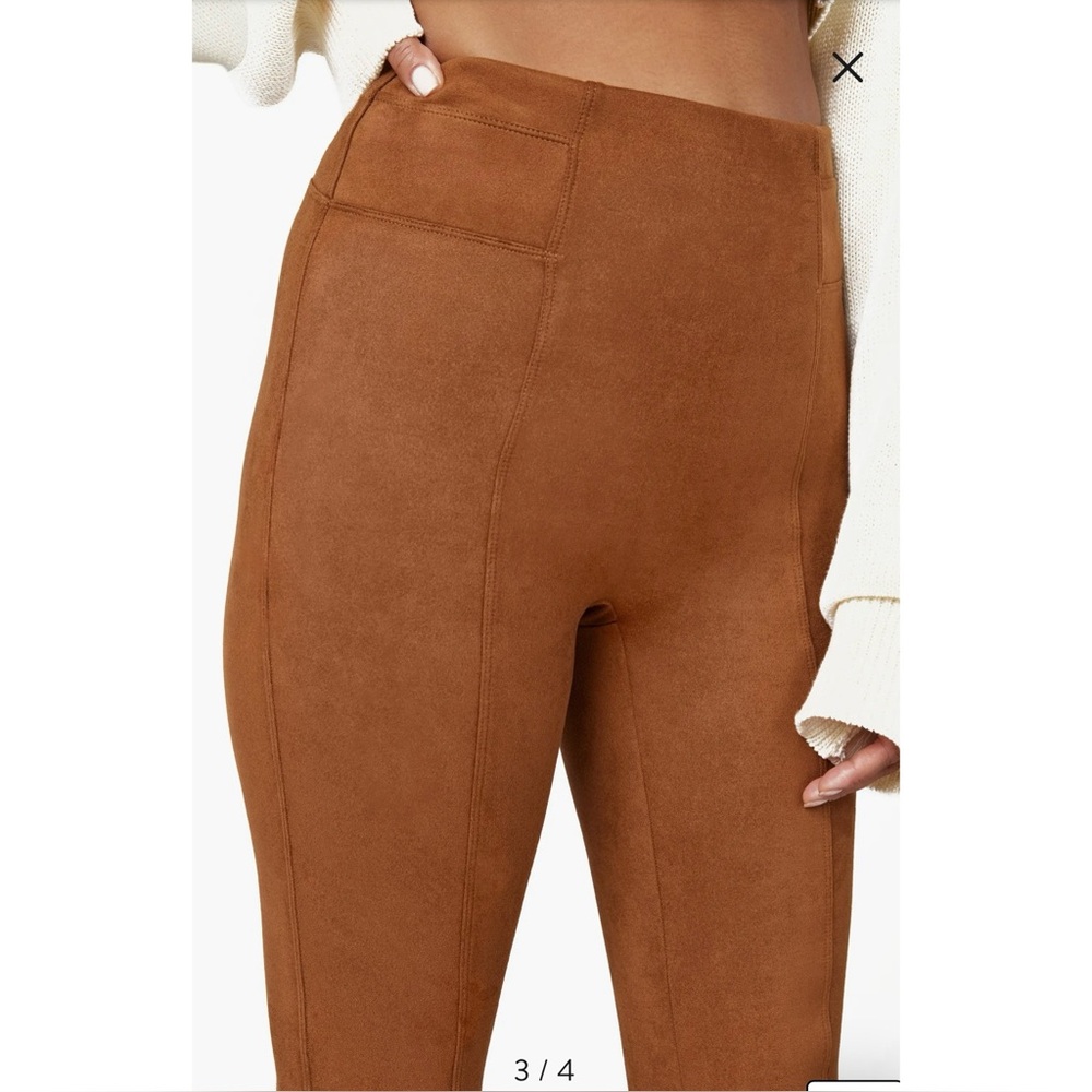Spanx Faux Suede Leggings Women's Medium Rich Caramel Brown - Picture 4 of 13